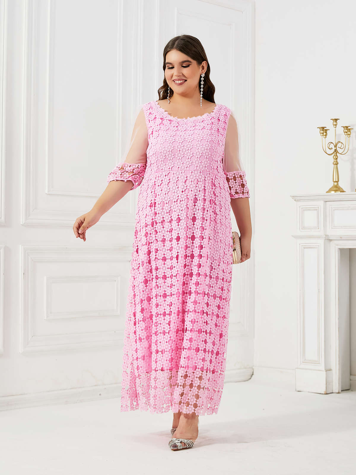 Pink dress summer plus size women's clothing
