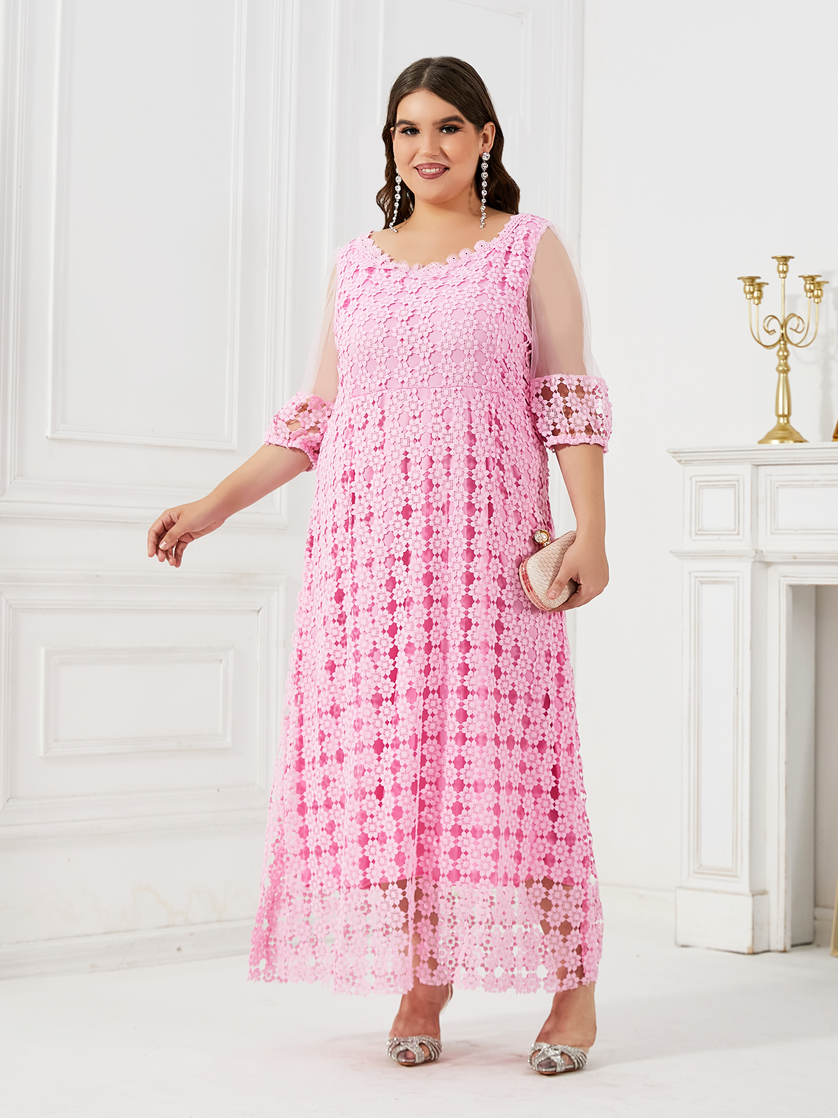 Pink dress summer plus size women's clothing