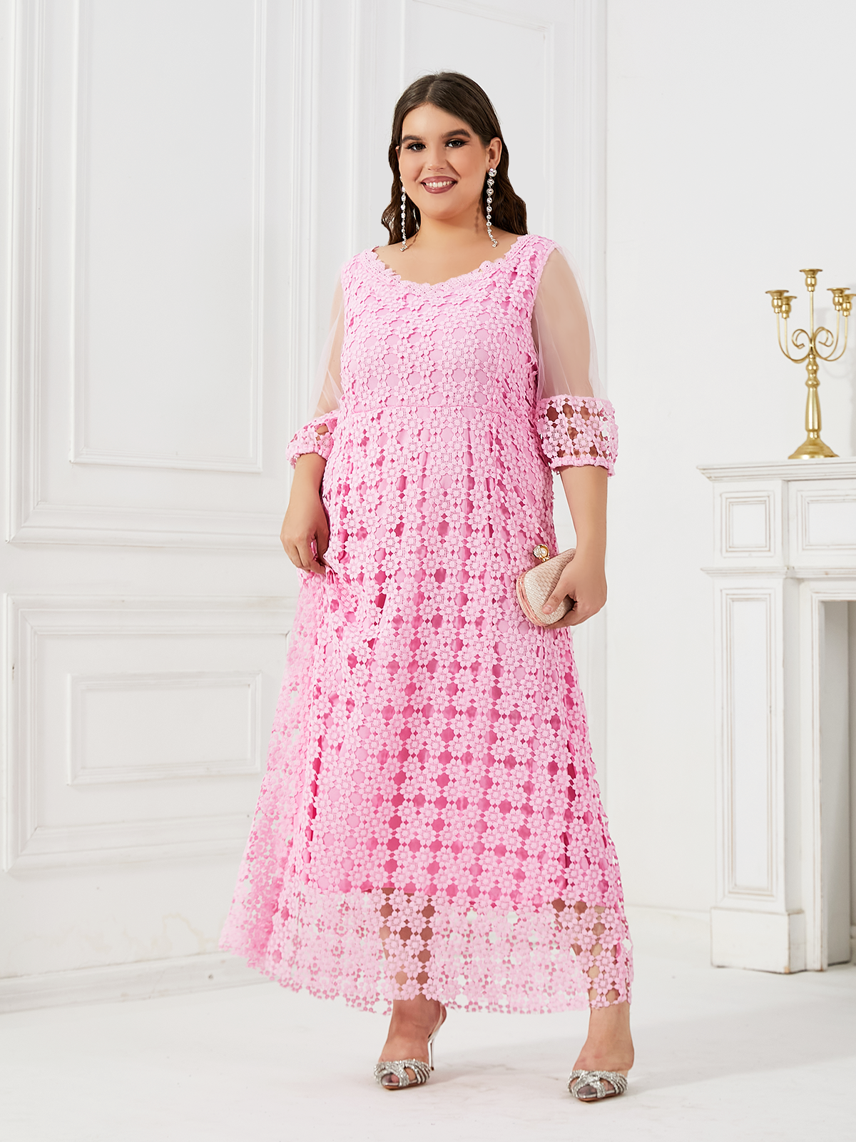 Pink dress summer plus size women's clothing