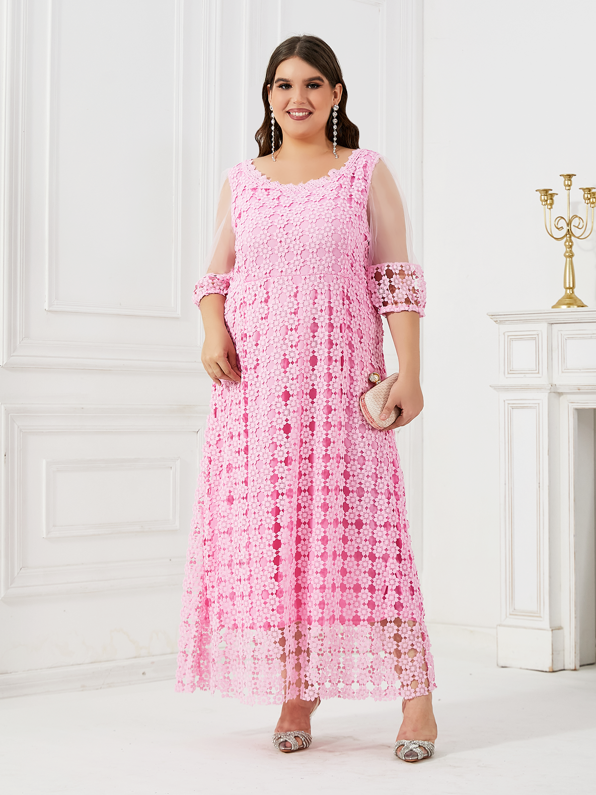 Pink dress summer plus size women's clothing