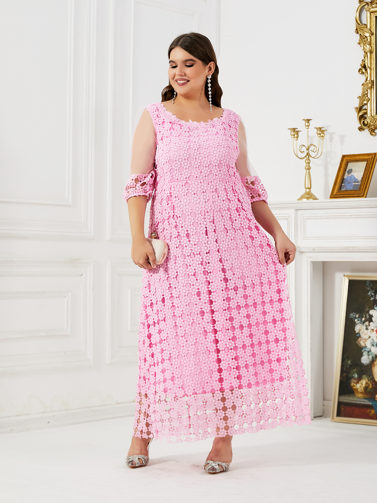 Pink dress summer plus size women's clothing