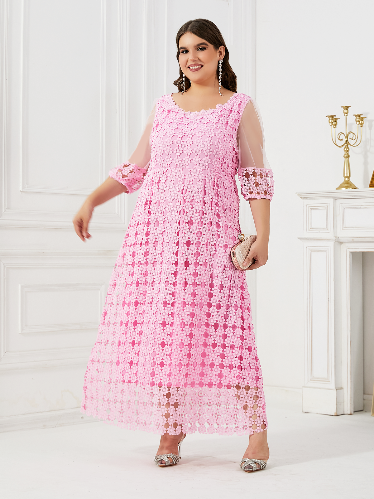 Pink dress summer plus size women's clothing